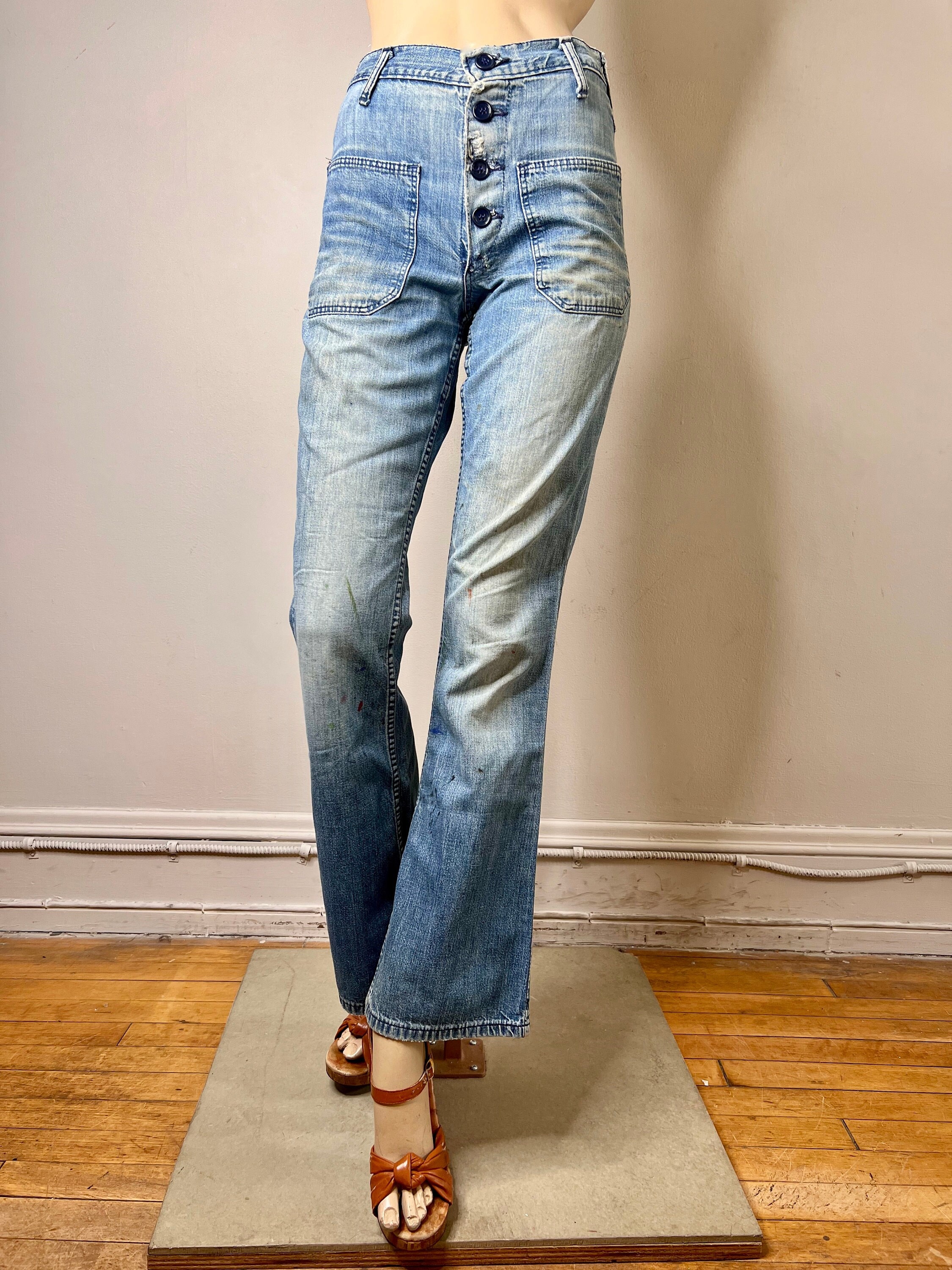 70s Faded Double Button Sailor Jeans - Small, 26 – Flying Apple Vintage