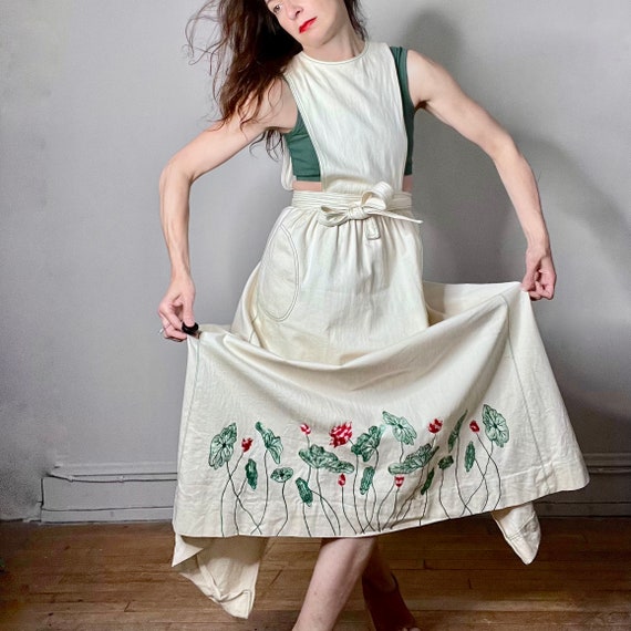 vintage apron pinafore dress, embroidered dress, … - image 2