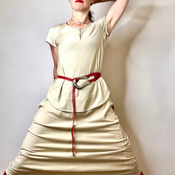 vintage HALSTON V, cotton skirt set, 70s dress, v… - image 4