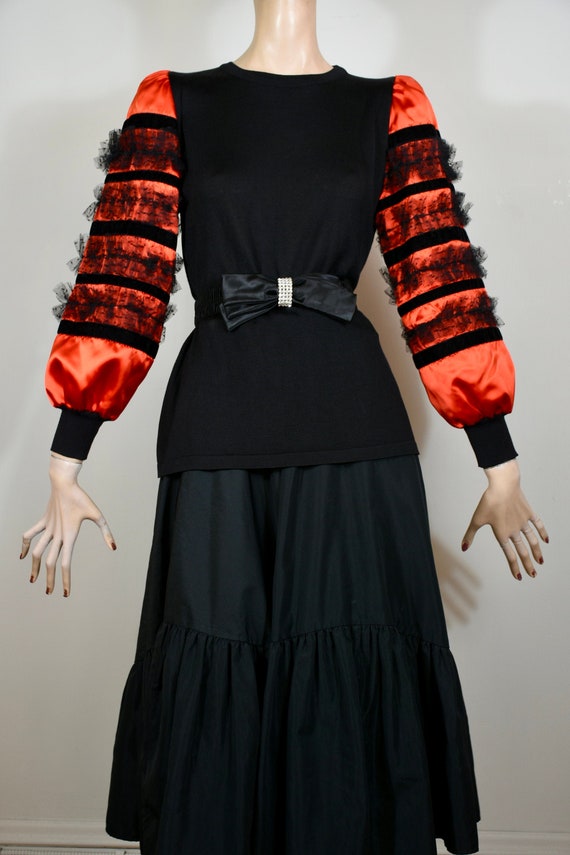 vintage Italy top, silk sweater, 80s puff sleeve,
