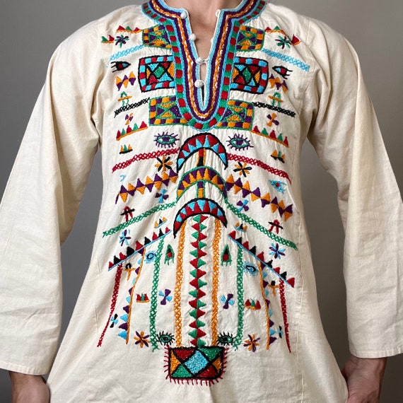 vintage embroidered shirt, cotton tunic top, folk… - image 2