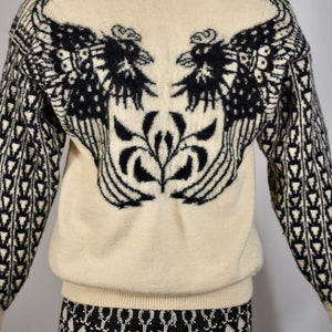 KANSAI YAMAMOTO sweater, 80s kansai yamamoto, bird sweater, vintage knit, vintage wool sweater, 80s sweater, 80's knit, wool knit, metallic image 4