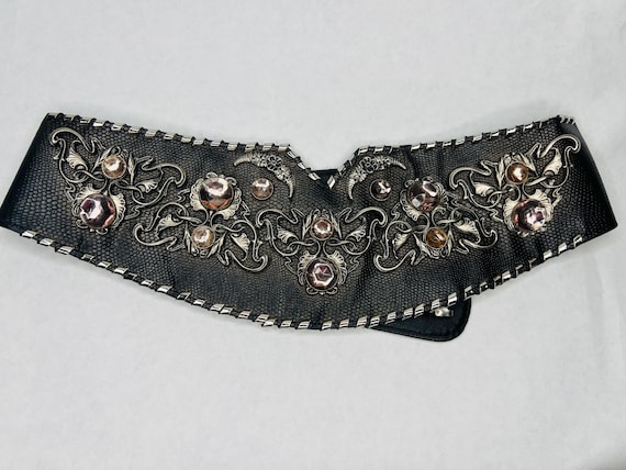vintage 80s belt, jeweled belt, studded rhinestone belt, waist cincher, corset belt, statement belt, metal belt, biker belt, jose cotel View 3
