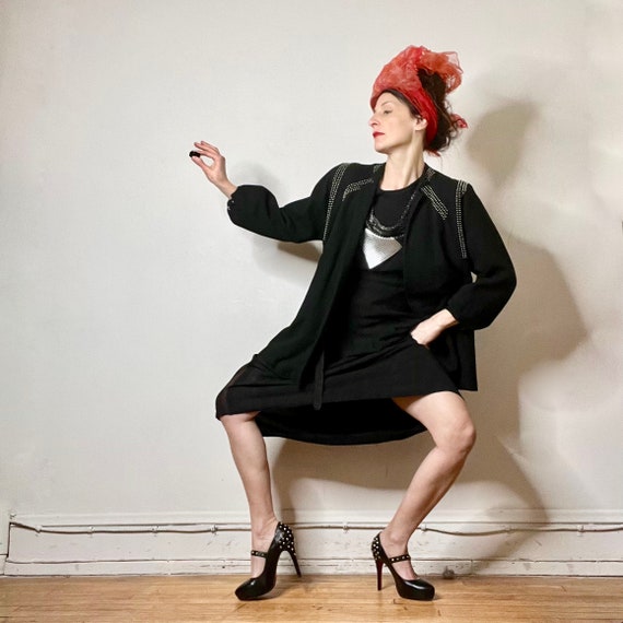 vintage 40s studded jacket, black wool jacket, vi… - image 3