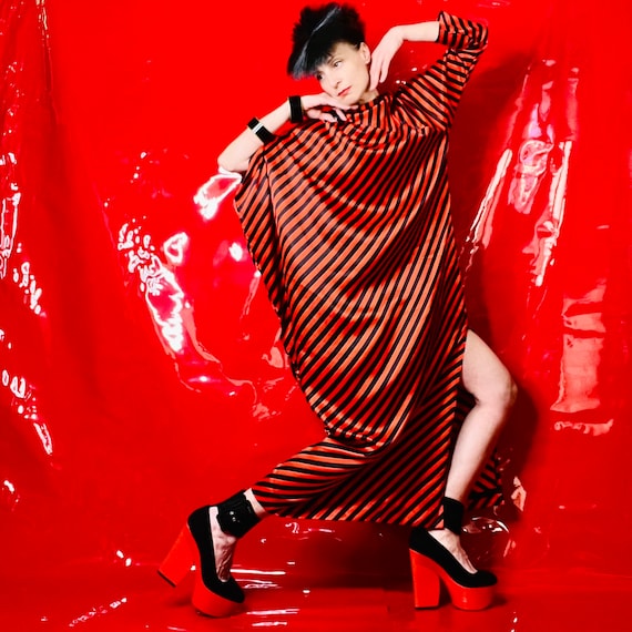 vintage striped dress, red black, glam dress, ava… - image 5