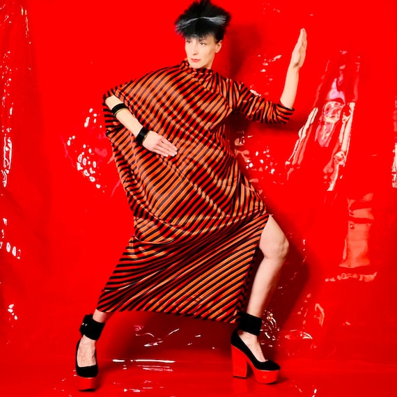 vintage striped dress, red black, glam dress, ava… - image 1