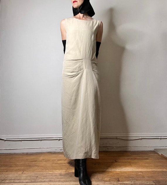 90s dress vintage dress linen maxi dress khaki av… - image 2
