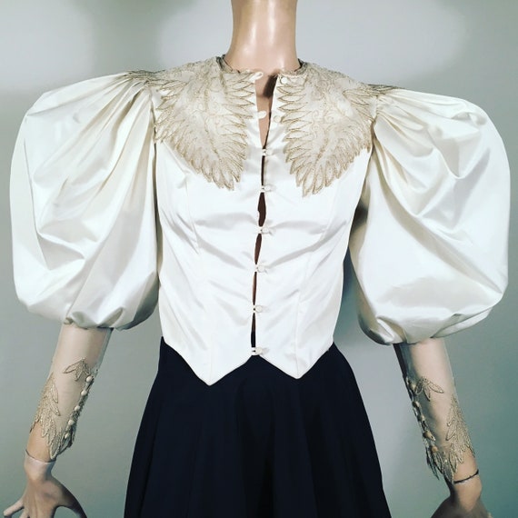 vintage 70s jacket, taffeta jacket, puff sleeve ja