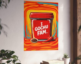 Impresión de pintura coreana I Gochu Fam Gochujang, arte de pared, comida vertical, barbacoa coreana, habitación, cocina, Seúl, Busan, póster colorido, día de San Valentín