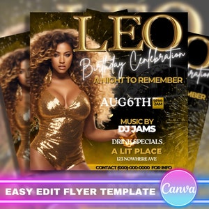 Leo Party Flyer, Leo Zodiac Party Flyer,Flyer Template, Club Flyer, Zodiac Party Invite, Event Invite, Leo Party, Gold Flyer