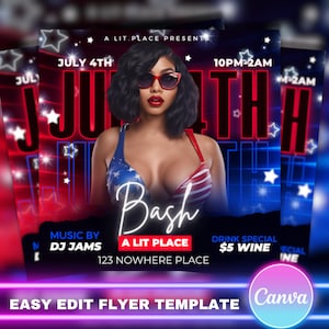 4TH of July Party Flyer, Event Flyer,Night Club Flyer, Party Invite, Independence Day, Red White Blue Custom Digital Flyer Template Design