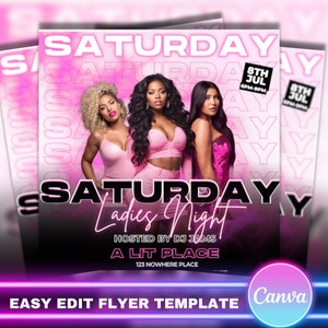 Pink Party Flyer, Day Party , Ladies Night, Girls Night Flyer Template, Club Flyer,Invite, Event Invite,  Event Invitation, Party Template