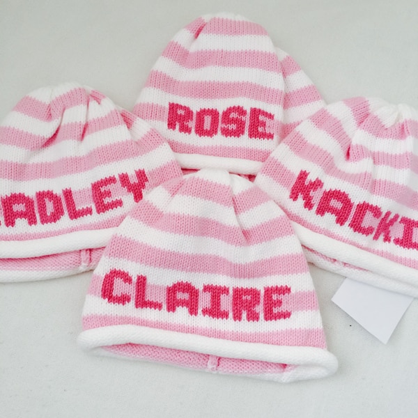 Striped Roll Hat with Personalized Name or Monogram, Custom Beanie, Winter Knit Hat, Gift for Him, Gift for Her,  Gift Idea, Unisex Beanie