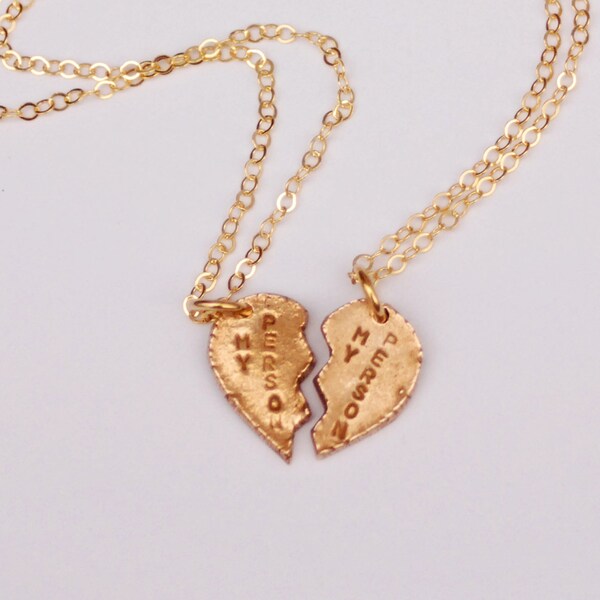 My Person Hand-Cast Bronze Broken Heart Friendship Necklace Set