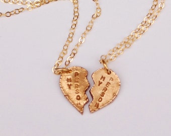 My Person Hand-Cast Bronze Broken Heart Friendship Necklace Set