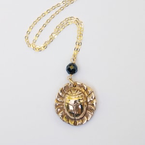 Handmade Bronze Scarab Beetle Necklace with Black Onyx