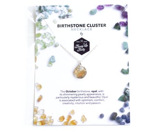 Opal Birthstone Cluster Necklace / October Birthstone Necklace