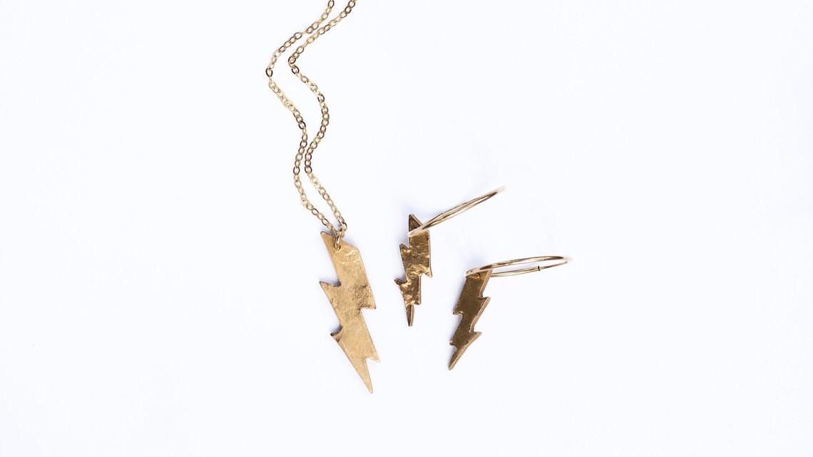 The Zeus Lightning Bolt Hoop Earrings and Necklace Etsy