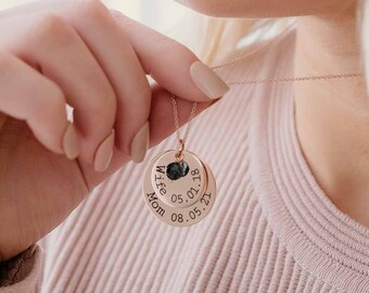 Personalized Wife & Mom Necklace, 14K Rose Gold Filled Mommy Grandma Nana Necklace, Birthstone Jewelry, Christmas Gift for Her