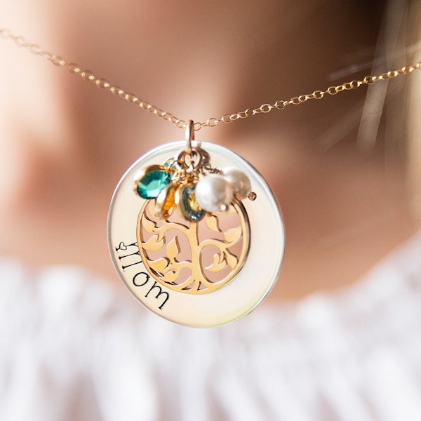Mothers’s Day Gift for Mom or Grandma, Personalized Family Tree Necklace with Kids Names and Birthstones, Custom Jewelry Gift, Nana Gift