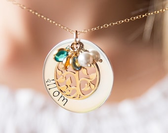 Mothers’s Day Gift for Mom or Grandma, Personalized Family Tree Necklace with Kids Names and Birthstones, Custom Jewelry Gift, Nana Gift