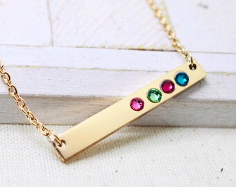 Valentines Gift for Her, Gold Bar Birthstone Necklace, Gift for Wife, Custom Bar Necklace, Skinny Bar Necklace, Mommy Jewelry, Gold Necklace