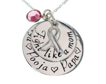 Cancer Survivor, Breast Cancer Awareness Necklace -Fight  Cancer ,Personalized Jewelry, Ribbon Charm, Breast Cancer, Pink