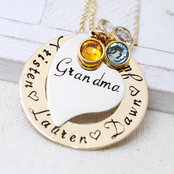 Heart Nana Necklace, Grandma Birthstone Necklace, Gift for Grandma, Necklace for Nana, Grandmother Necklace