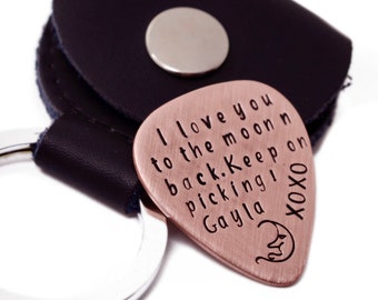 Valentine's Day Gift Copper Guitar Pick Keychain - Personalized Metal Guitar Pick - Gift for Him - Handmade Wedding Keepsake Keychain