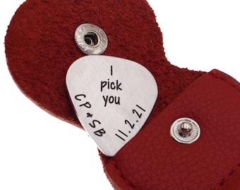 Valentine's Day Gift for Men -I Pick You Handmade Guitar Pick - Metal Guitar Pick Keychain - Personalized Gift For Him - Anniversary Gift