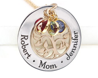 Mother's Day Jewelry Personalized Family Tree Necklace with Birthstones, Mom Necklace, Grandmother Necklace, Gift for Grandma Kids Names