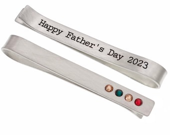 Cadeau pour papa, cadeau personnalisé de Noël Birthstone Tie Clip, Sterling Tie Clip, Père des mariés, Cadeau de la femme des enfants