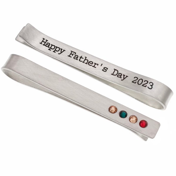 Gift for Dad, Christmas Personalized Gift Birthstone Tie Clip, Sterling Tie Clip, Father of Bride Groom Groomsmen, Gift from Wife Kids