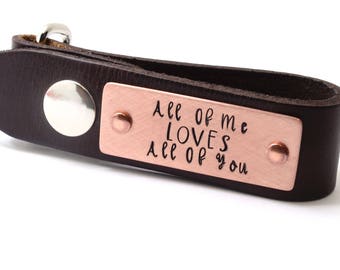 Valentine's Day Gift Gift for Him, Personalized Leather Keychain, Custom Key Fob, Key Holder, Gift for Husband, Boyfriend Gift