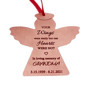 Engraved Custom Memorial Angel Ornament, Remembrance Keepsake for Christmas Tree, In Loving Memory of Grandma Mom Dad Papa Memorial Keepsake
