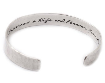 Mother of the Bride Gift Personalized Sterling Silver Cuff Bracelet, Wedding Gift for Mom from Daughter, Custom Phrase  3/8 or 1/2 i