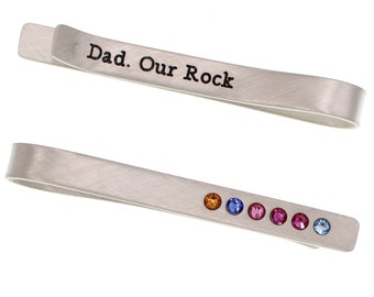 Birthstone Tie Bar Gift for Dad or Grandpa, Birthstone Tie Clip, Christmas Gift for Dad, Gift for Grandpa, Gift Tie Tack from Wife Kids