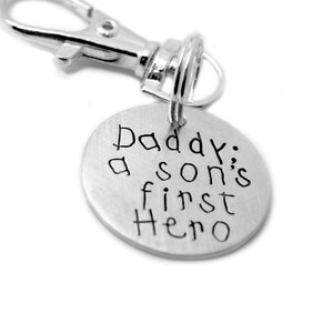 Sterling Silver Christmas Gift For Dad, Personalized Keychain, Hand Stamped, Double Side, Dad Keychain, Daddy&#39;s Gift, Father&#39;s Day
