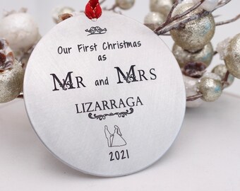 Our First Christmas Ornament Married, Mr and Mrs, Newlywed Christmas Ornament, Personalized Christmas Ornaments, Just Married Ornament