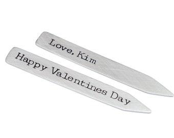 Valentine's Day Gift for Men, Personalized Collar Stays, Gift for Him, Custom Sterling Silver Collar Shirt Stiffener, Gift for Husband