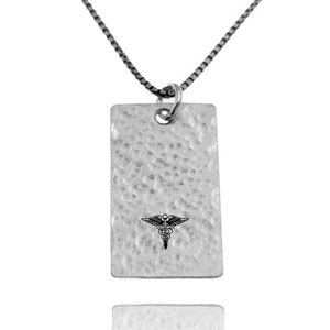 Personalized Medical Alert Necklace, Men&#39;s Jewelry, Sterling Silver Caduceus Necklace, Emergency Information, Medications Contact Info