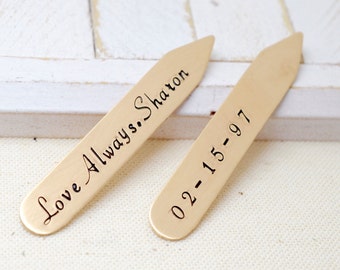 Valentines Gift, Gift for Him, Bronze Collar Stays, Personalized Collar Stiffeners, 8th Anniversary, Engraved Collar Stays, Gift for Husband