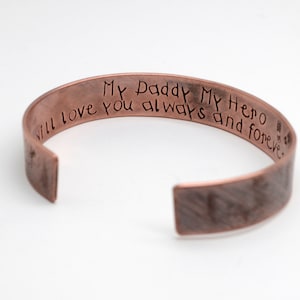 Copper Cuff Bracelet Personalized for Dad, Christmas Gift from Kids, Daddy Gift for Father&#39;s Day, Custom Hidden Message Copper Bracelet