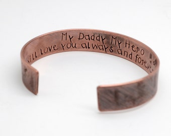 Copper Cuff Bracelet Personalized for Dad, Christmas Gift from Kids, Daddy Gift for Father's Day, Custom Hidden Message Copper Bracelet