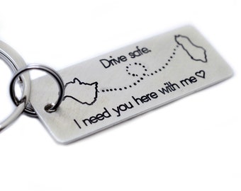 Valentine's Day Long Distance Key Chain, Personalized Valentine's Day Gift for Him Her, Custom Drive Safe Keychain,  Your State Keychain