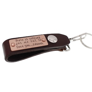 Personalized Leather Key Fob Hand Stamped Metal Keychain for Men, Valentine&#39;s Gift, Christmas Gift, Gift for Husband, Gift for Him