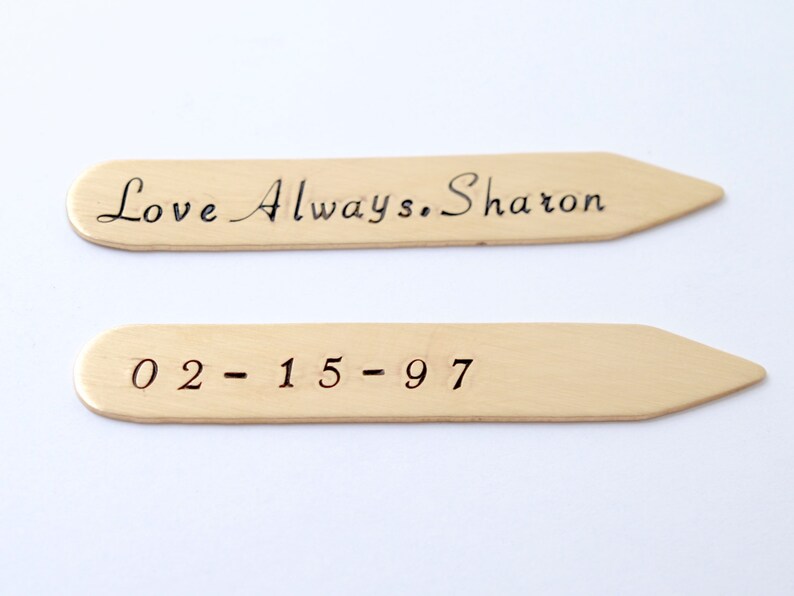 Valentine's Day Gift for Him, Bronze Collar Stays Personalized Collar Stiffeners 8th Anniversary Gift Wedding Gift Groomsmen Gift image 3