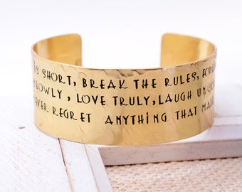Valentine's Day Gift Inspirational Message Brass Cuff Bracelet, Personalized Cuff, Valentines Gift, Wedding, Maid of Honor Gift