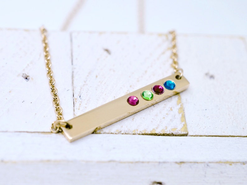 Valentines Gift for Her Gold Bar Birthstone Necklace Gift Etsy