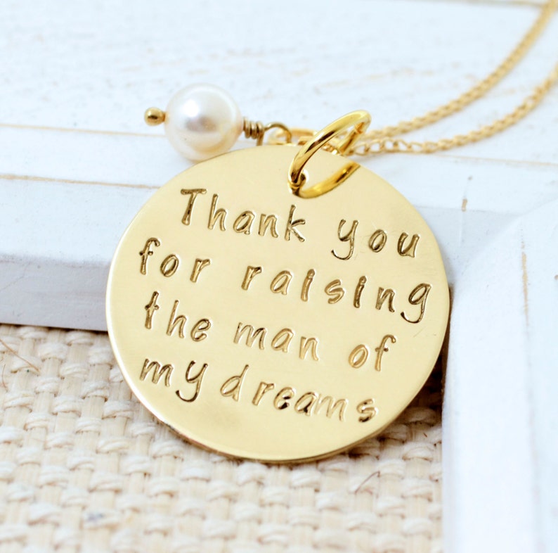 14K Gold Filled Thank You For Raising the Man Woman of My Dreams Mother of the Groom Bride Necklace, Wedding, Bridal image 3